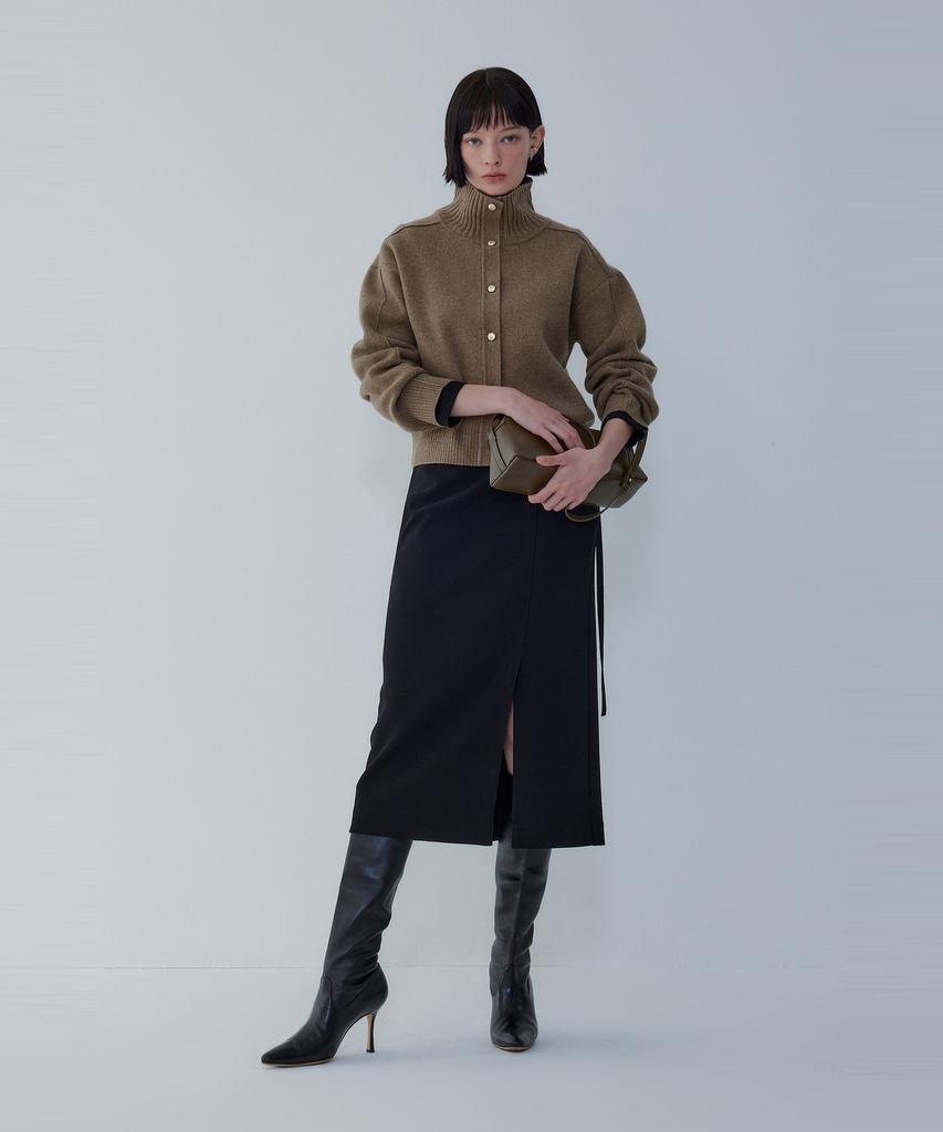 Bobeu Belted Slit Straight Skirt_Black 7156135001