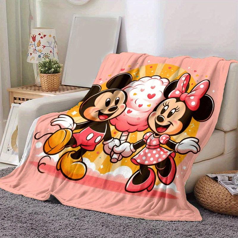 1pc Mickey Mouse and Minnie Mouse Printing Flannel Blanket for All Season, Unisex Cartoon Blanket, Office Blanket, Lunch Rest Blanket 130cmx150cm