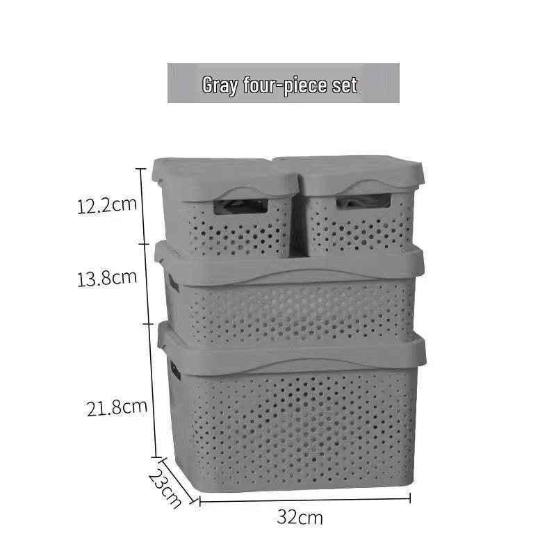 Hollow Plastic Storage Basket with Lid - Desktop Organizer & Wardrobe Bin