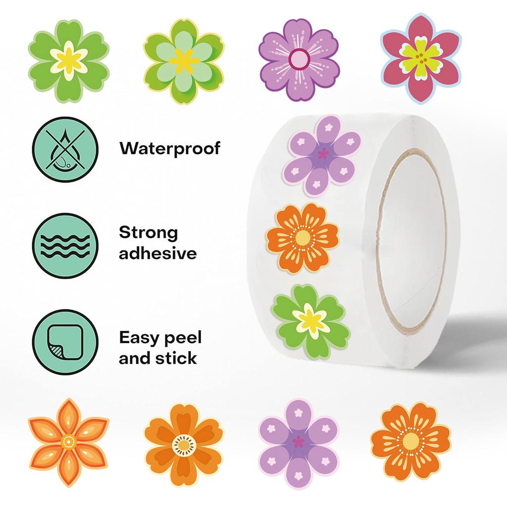 500 Pieces/roll Roll Sticker Tape Danish Flower Sticker Handbook Material Decorative Envelope Seal Sticker