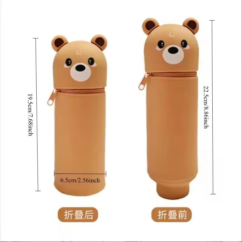 1PCS Kawaii Animals Silicone Telescoping Pencil Case Student Large Capacity Stationery Bag Giraffe/ Bee/Panda Learn Stationery