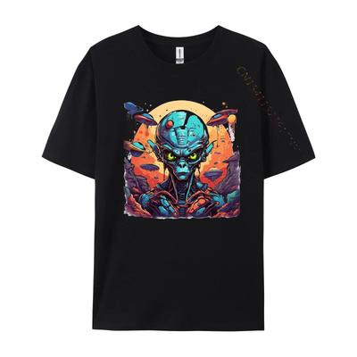 Alien City Retro Tshirt Funny Future Space City TShirt Oversized Hip Hop Cotton T Shirt For Men Leisure