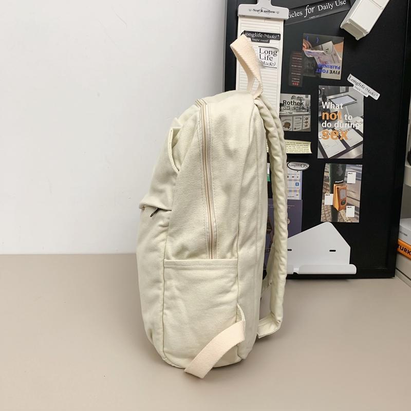 Canvas Backpack Women's Large Capacity Solid Color Student Schoolbag Men Travel Backpack