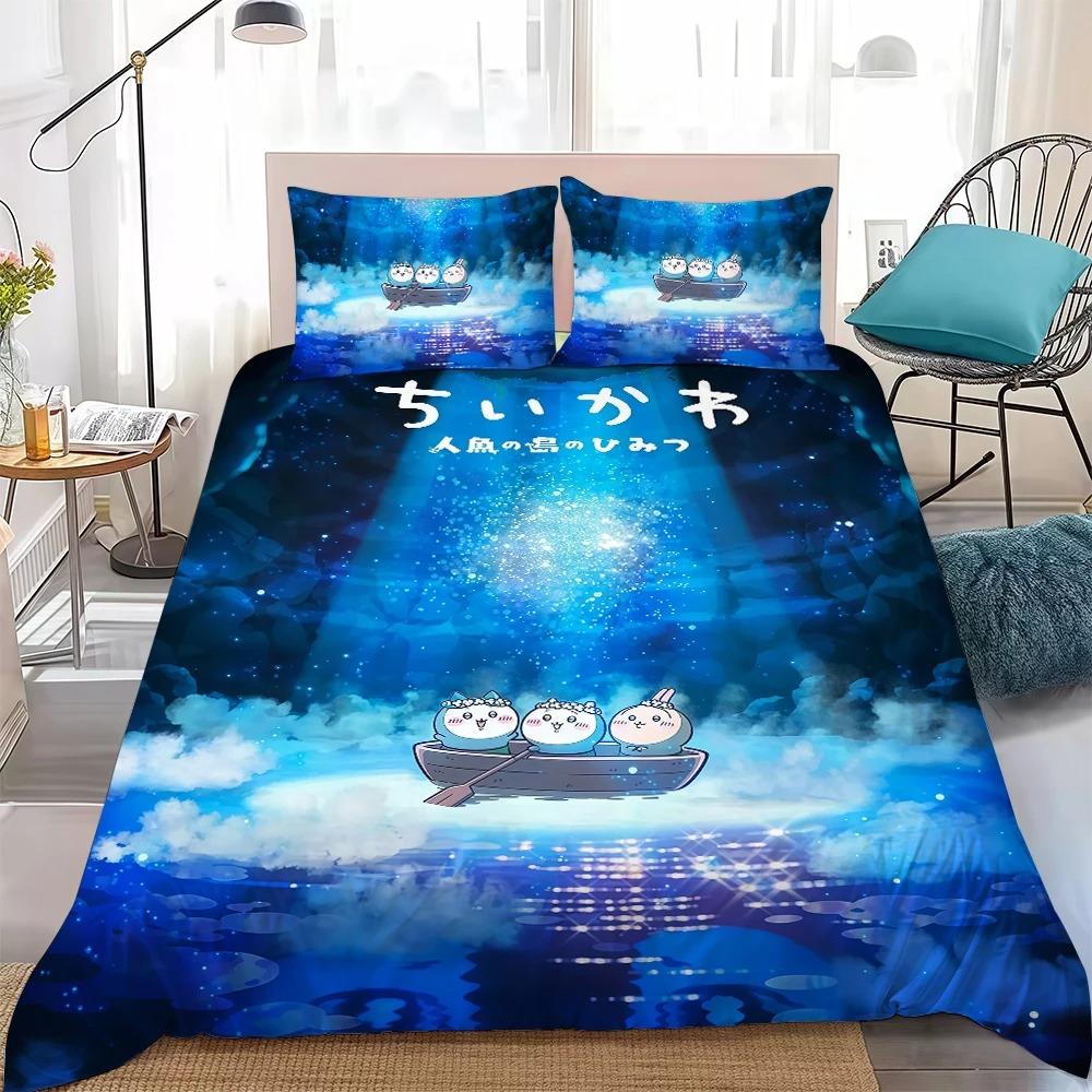 Joli Ensemble Housse de Couette Dessin Animé C-Chiikawa Ensemble de Literie Simple Double Queen King Size Microfibre Douce Décoration Chambre Filles Enfants Cadeau 100x135cm (2pcs)