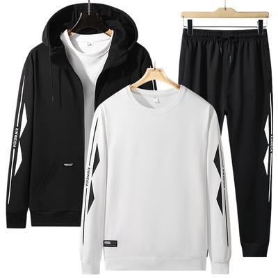 Men's Round Neck Sweater Three Piece Set for Autumn and Winter Plus Size Sports Suit