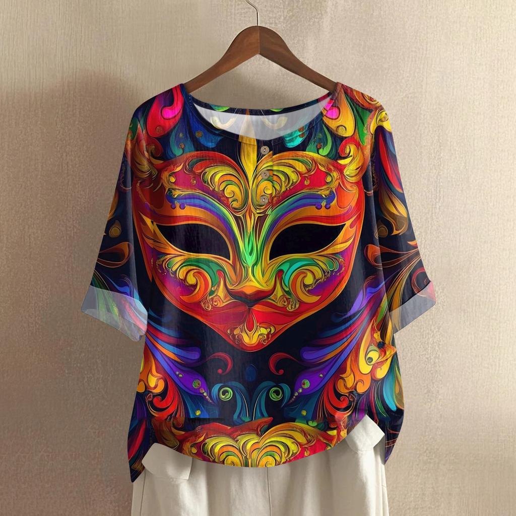 Damska Modna I Codzienna Koszula Z Krótkim Rękawem Z Okrągłym Dekoltem Bawełniana I Lniana Bluzka Top