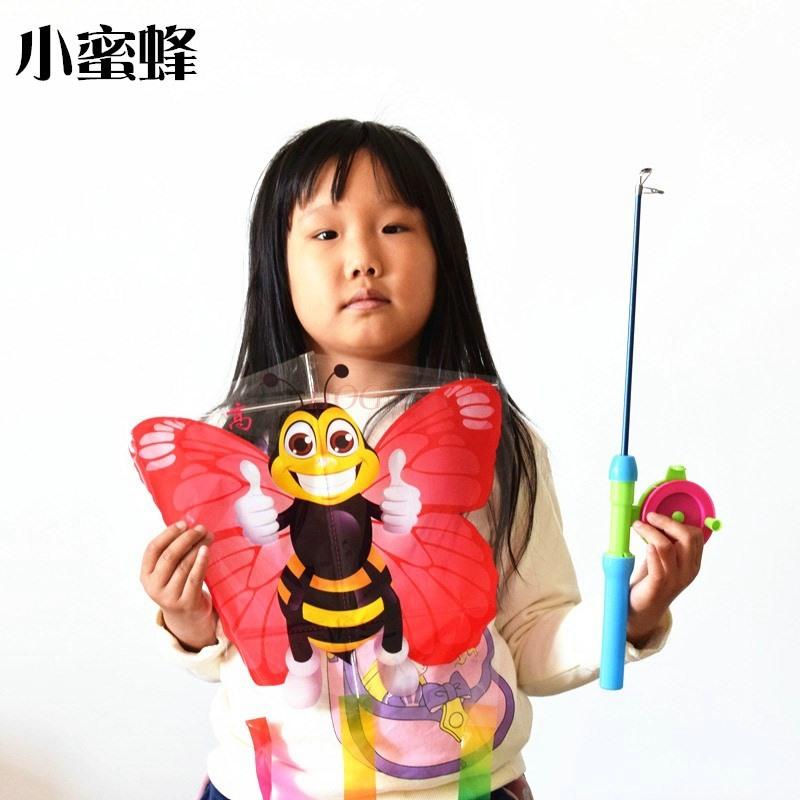 Children'S Kite Small Horn Handheld Fishing Rod Children'S Outdoor Cartoon Butterfly Swallow High Quality Easy To Fly