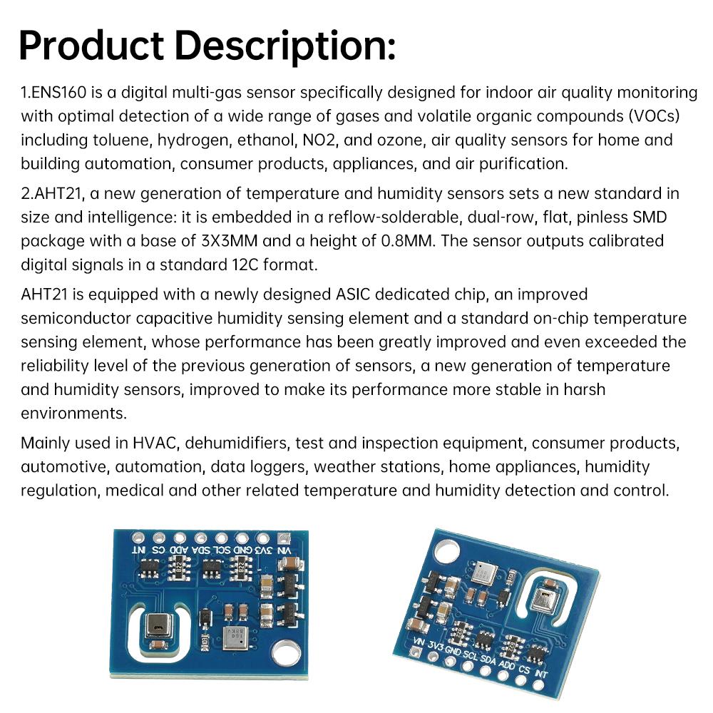 ENS160+AHT21 Air Quality&Temperature&Humidity Sensor Module Accurately Measure VOCs, Toluene, Hydrogen, Carbon Dioxide,TVOC Etc