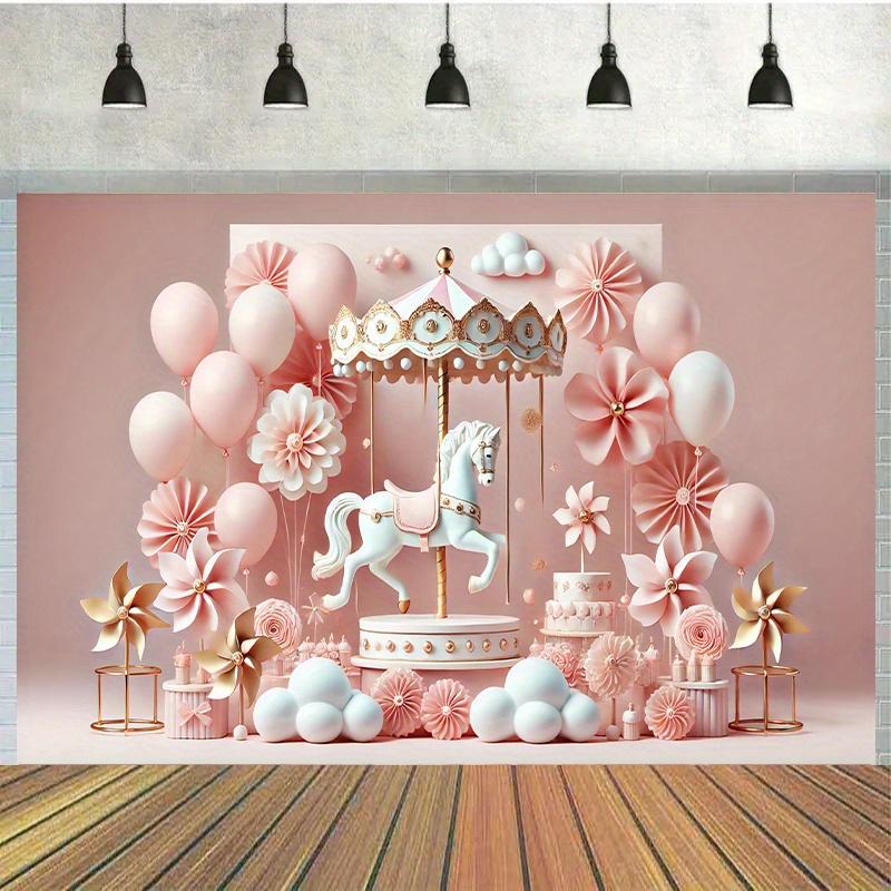 Pink 2D carousel polyester background fabric