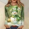 T-shirt imprimé flocon de neige bonhomme de neige de Noël 3D pour femme, col rond, manches longues, haut décontracté à manches longues, pour fête, ample