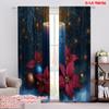2pcs,2D Plane Printing Window Curtain Blue Candle Poinsettia Christmas Ornaments (3) Polyester Fabric (without Rod) Versatile