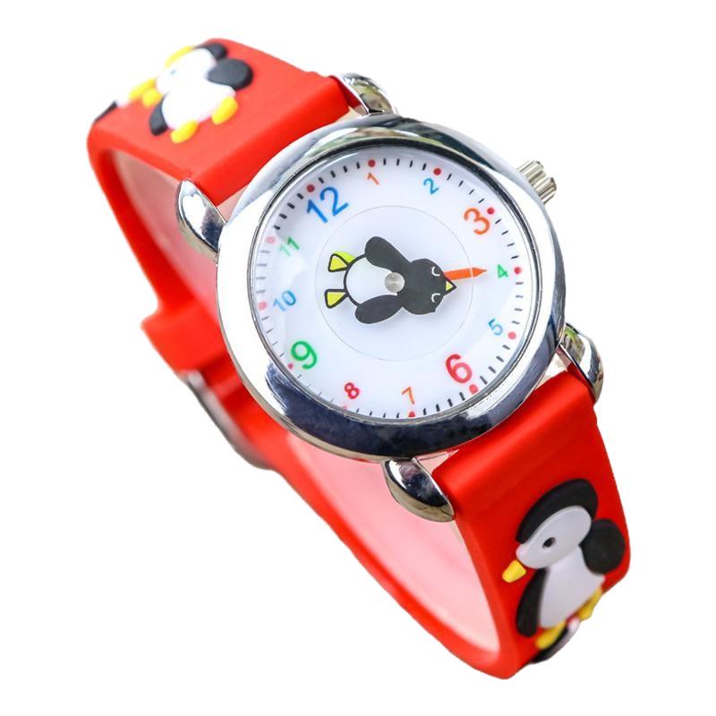 Ceas pinguin drăguț pentru copii în stil coreean, versiune Q, cu brățară moale – Sigur pentru grădiniță pentru băieți și fete, Ceas electronic pentru elev de școală primară