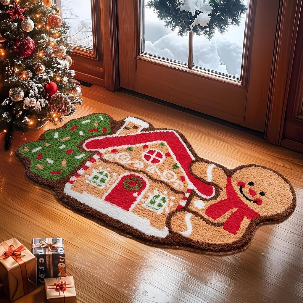 Gingerbread House Christmas Decorative Carpet Soft And Comfortable Bathroom Floor Mat Entry Hall Door Mat Home Decoration