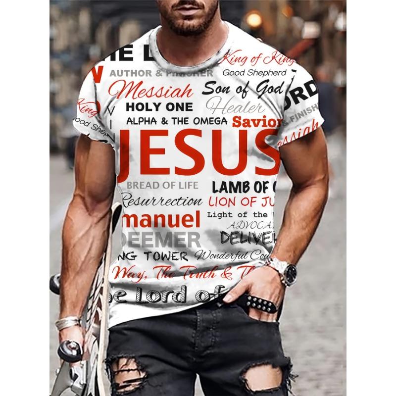 Plus Size Men's T-Shirt Jesus Graphic T Shirts O-Neck Cross Print T-Shirt for Men Short Sleeve Summer Tee Shirt Men Street Wear