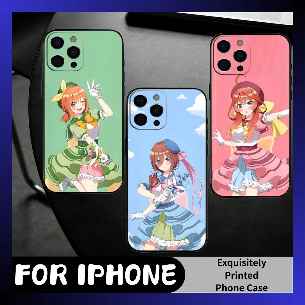 The Q-Quintuplets Anime 5Toubun Phone Case For iPhone17,16,15,14,13,12 Plus,Max Soft Silicone Black Cover