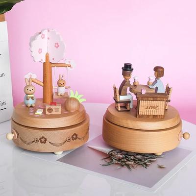 Pulverholz Spieluhr Druck Hase Spieluhr Mädchen Herz Rosa Geburtstagsgeschenk Holzhandwerk Holzdekoration Kinderspielzeug Zuhause