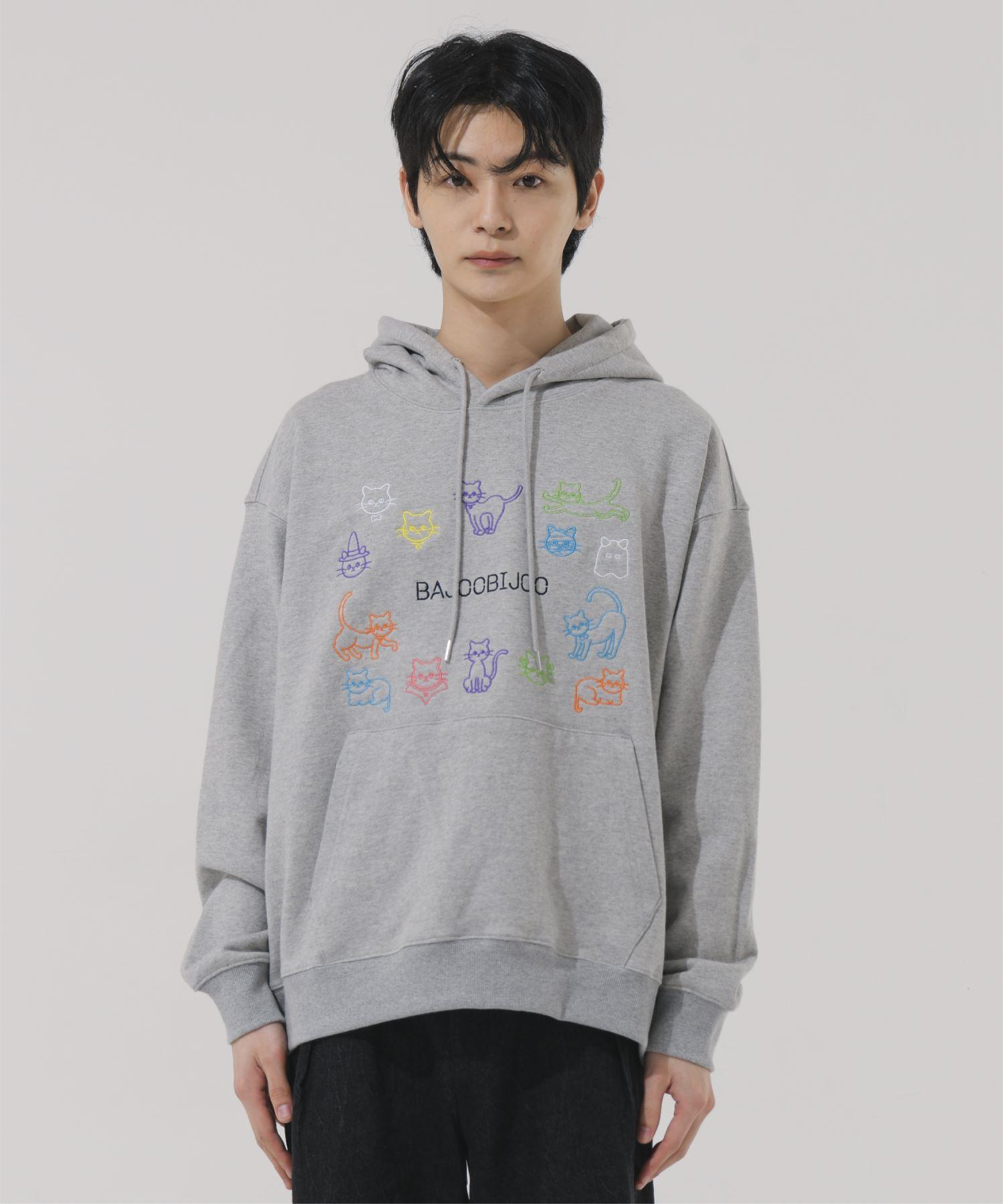 Bajubiju Colorful Cat Embroidery Over-Fit Hoodie [Grey] L