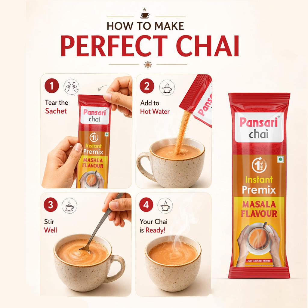 Pansari Miscela Istantanea per Tè Masala Chai - Polvere Istantanea per Tè Masala Pansari | 15 Bustine x 14g | Miscela Istantanea per Chai Desi | Basta Aggiungere Acqua Calda | Pronto in 1