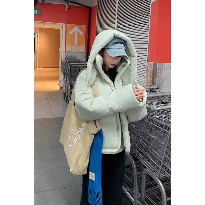 

New down cotton clothes loose stand-up collar hooded women s winter thickened warm bread clothes cotton clothes XXL светло-синий