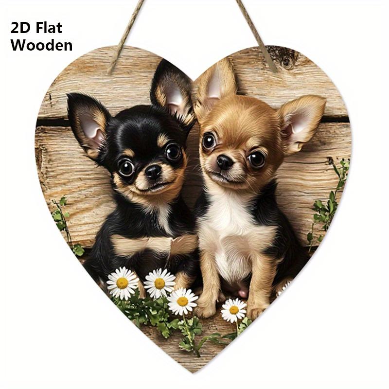 

Деревянная табличка в форме сердца с очаровательным рисунком чихуахуа - Уникальное круглое украшение для входной двери, настенный декор - Идеальное домашнее подвесное украшение 20cm/7.87in коричневый