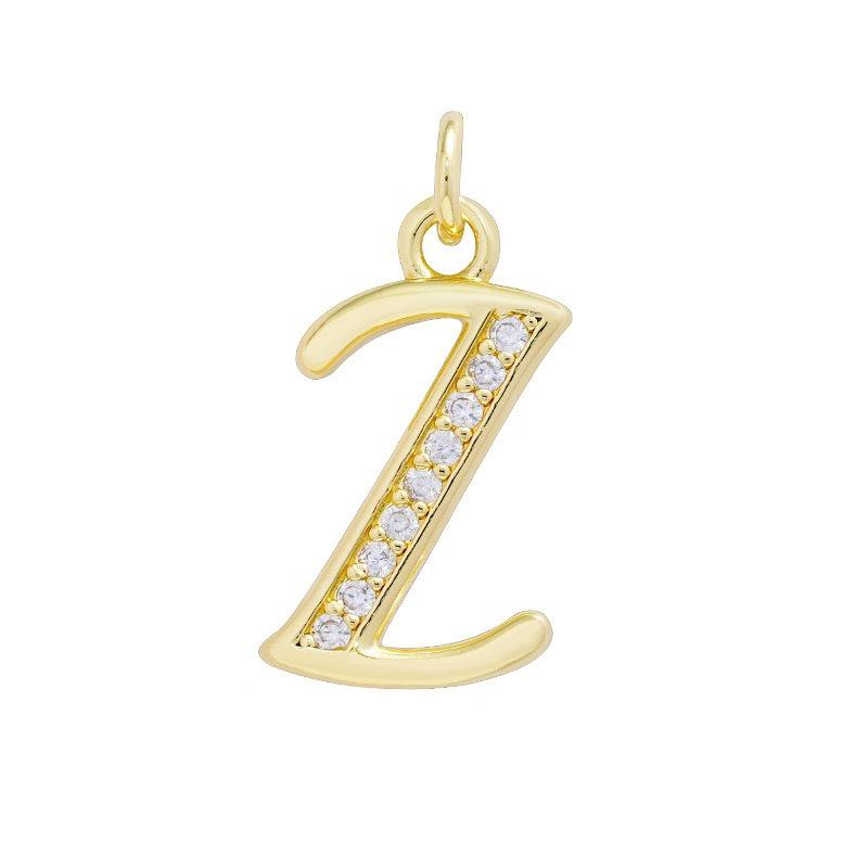 European & American Gold-Plated Copper Zircon Letter Necklace - High-End DIY Jewelry Accessory