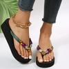 Fashion Vintage Rhinestone Decro Wedge Flip Flops Women Soft Bottom Non Slip Slippers Woman Summer Beach Thick Bottom Sandalias Mujer