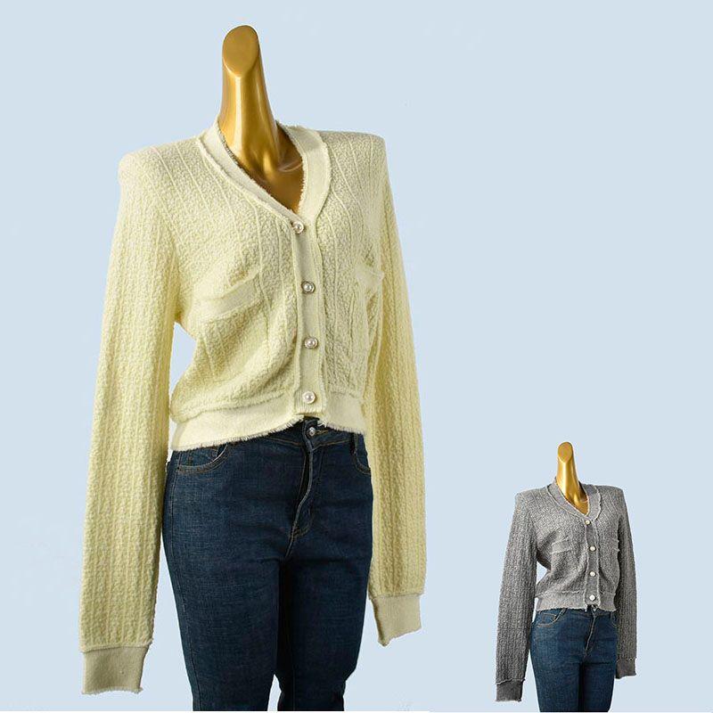 Fashion Classic Style Loose Short Single Breasted Long sleeve Autumn Sweet Cardigan V-neck Women Coat Solid Knit sweater