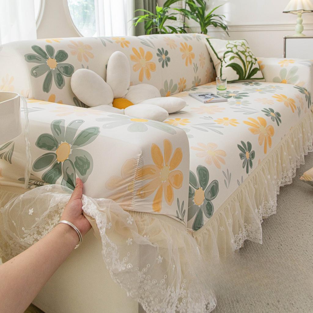 Summer Ice Silk Cream Style Flower Sofa Cover All Inclusive Universal Set  Anti Slip and Washable Sofa Cover Cloth