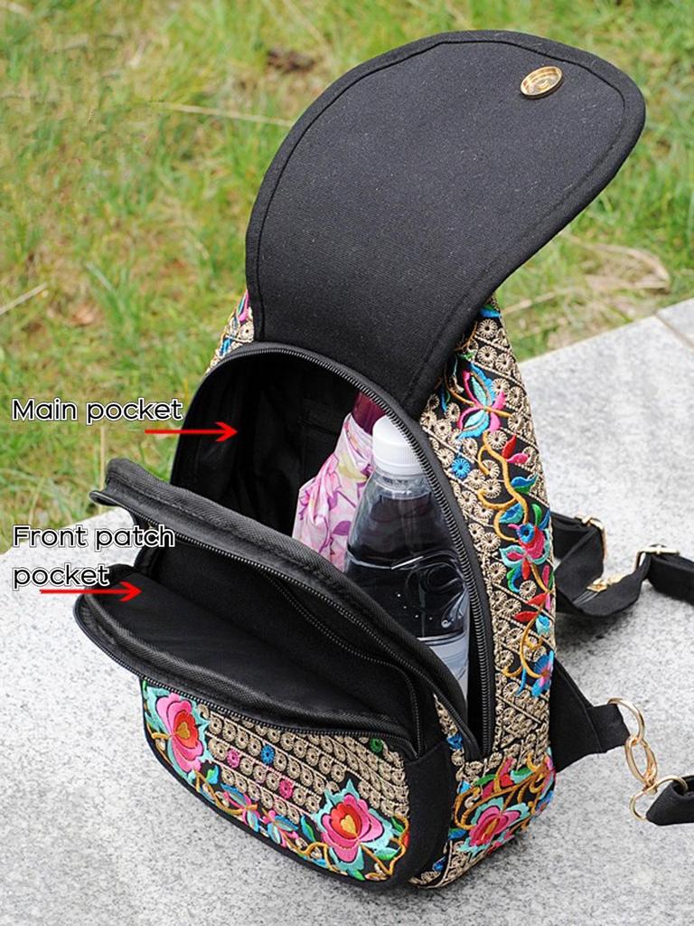 Zaino in Tela Ricamato Etnico dello Yunnan: Borsa da Viaggio Retro Multifunzionale per Ragazze