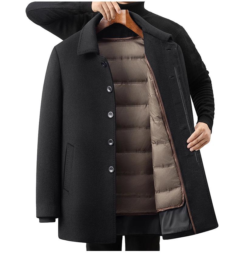 Men's Woolen Coat with Removable Liner - Casual & Business Winter Jacket for Middle-Aged