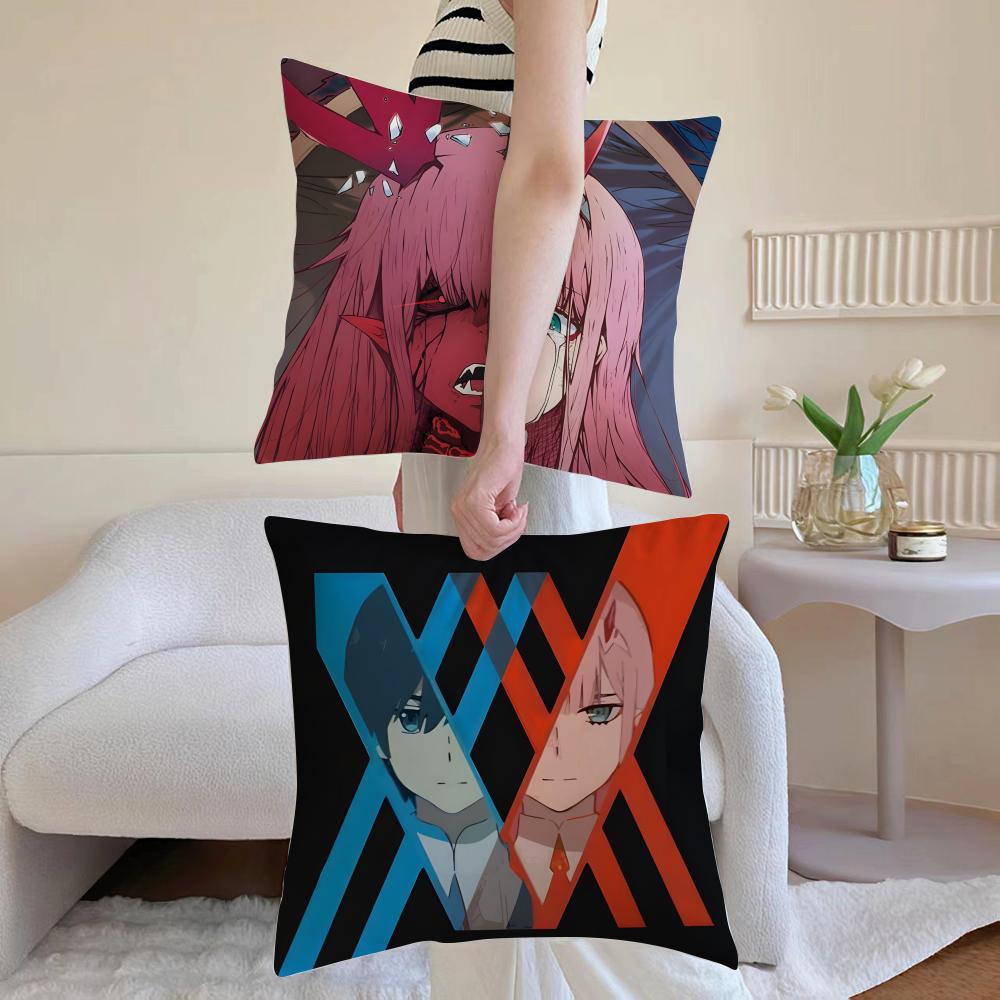 Anime D-Darling In The Franxx 02 Cushion Cover Pillowcase Short Plush Invisible Zipper Room Sofa Cushion Cover