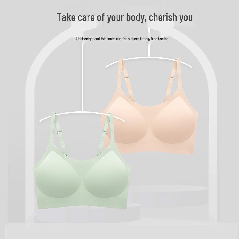 Women's Seamless Sports Bra: Thin Strap, Side Support, Anti-Sag, Fixed Cup, Plus Size, Large Bust, Beautiful Back Design