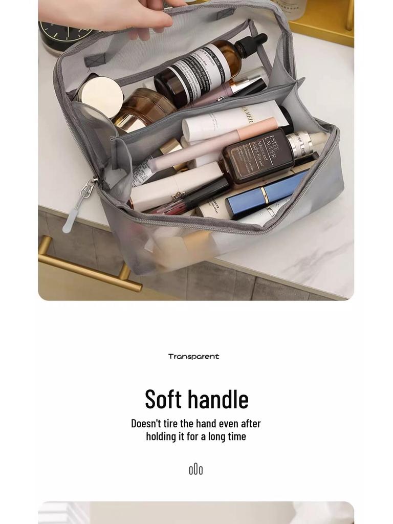 Large Capacity Transparent Mesh Makeup and Toiletry Bag for Travel