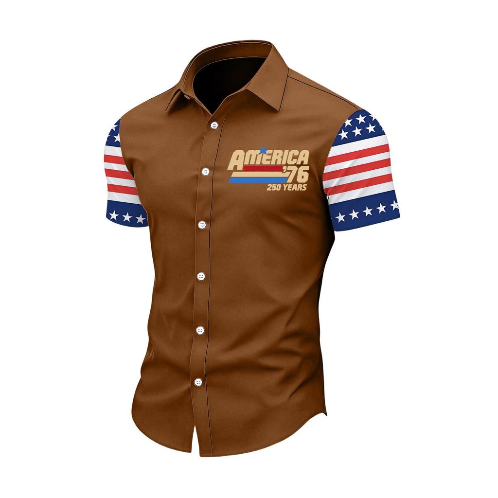 Flag Button Up Shirt Men Mens Patriotic Button Down Shirts 250 Anniversary USA Button Shirt Men'S Independence Day Button-Down Shirt