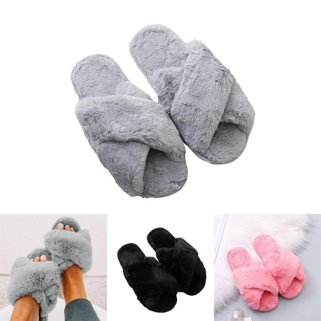 Soft And Comfy Women's Fluffy Sandals Open Toe Fur Sliders Light Pink