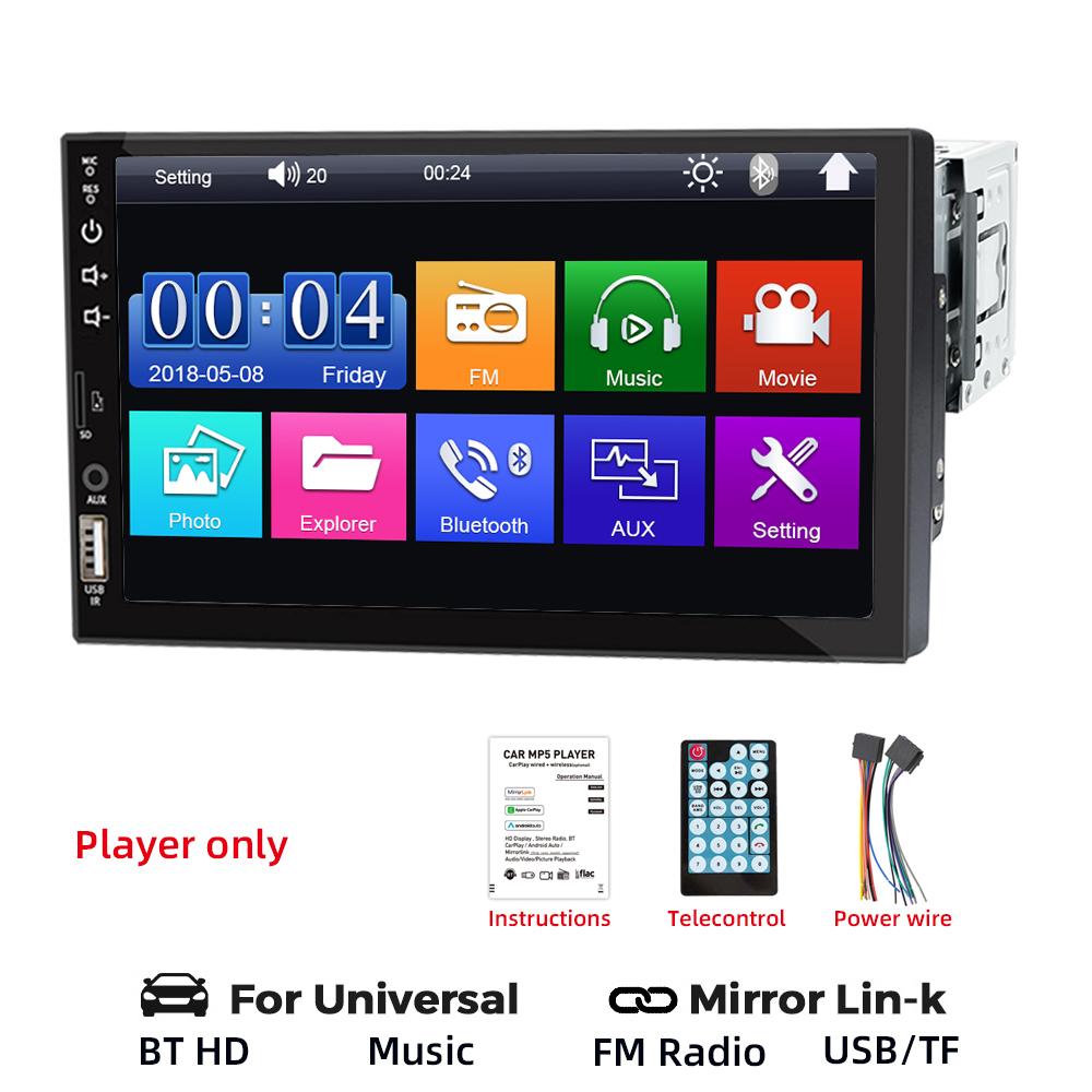 

HIPPBQCC 7 Inch Car Radio Multimedia Bluetooth Player Mirror-Link 1 Din HD Touch Screen USB FM ISO Power AUX Input Universal