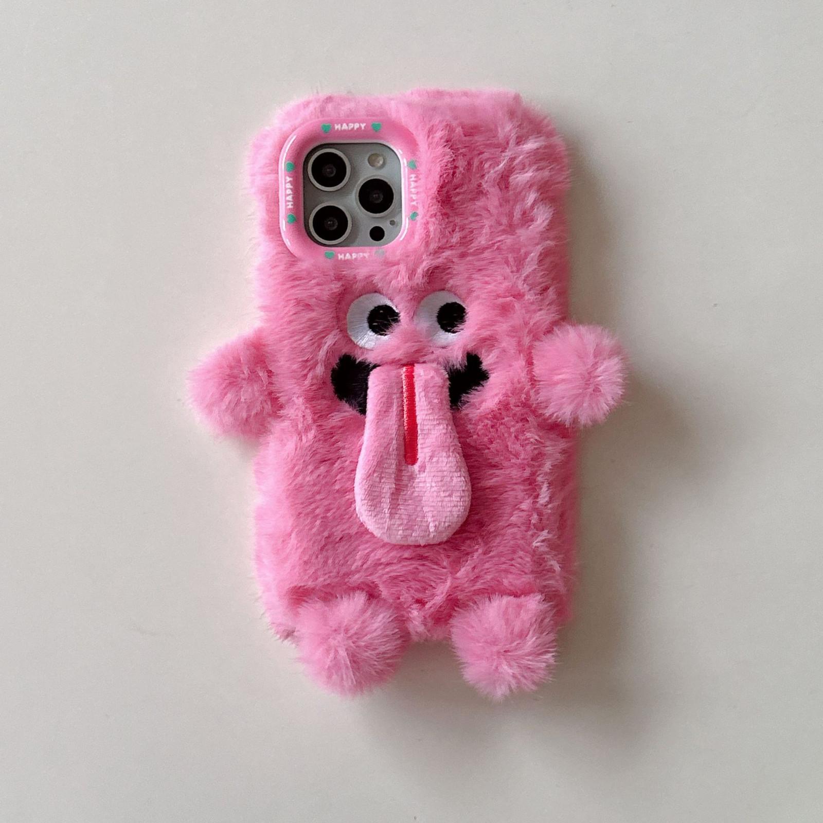 Funny Tongue Sticking Out Plush Mobile Phone Case, Winter Warm Fuzzy Phone Case Cover, Christmas Cute Phone Case For 15 One Size