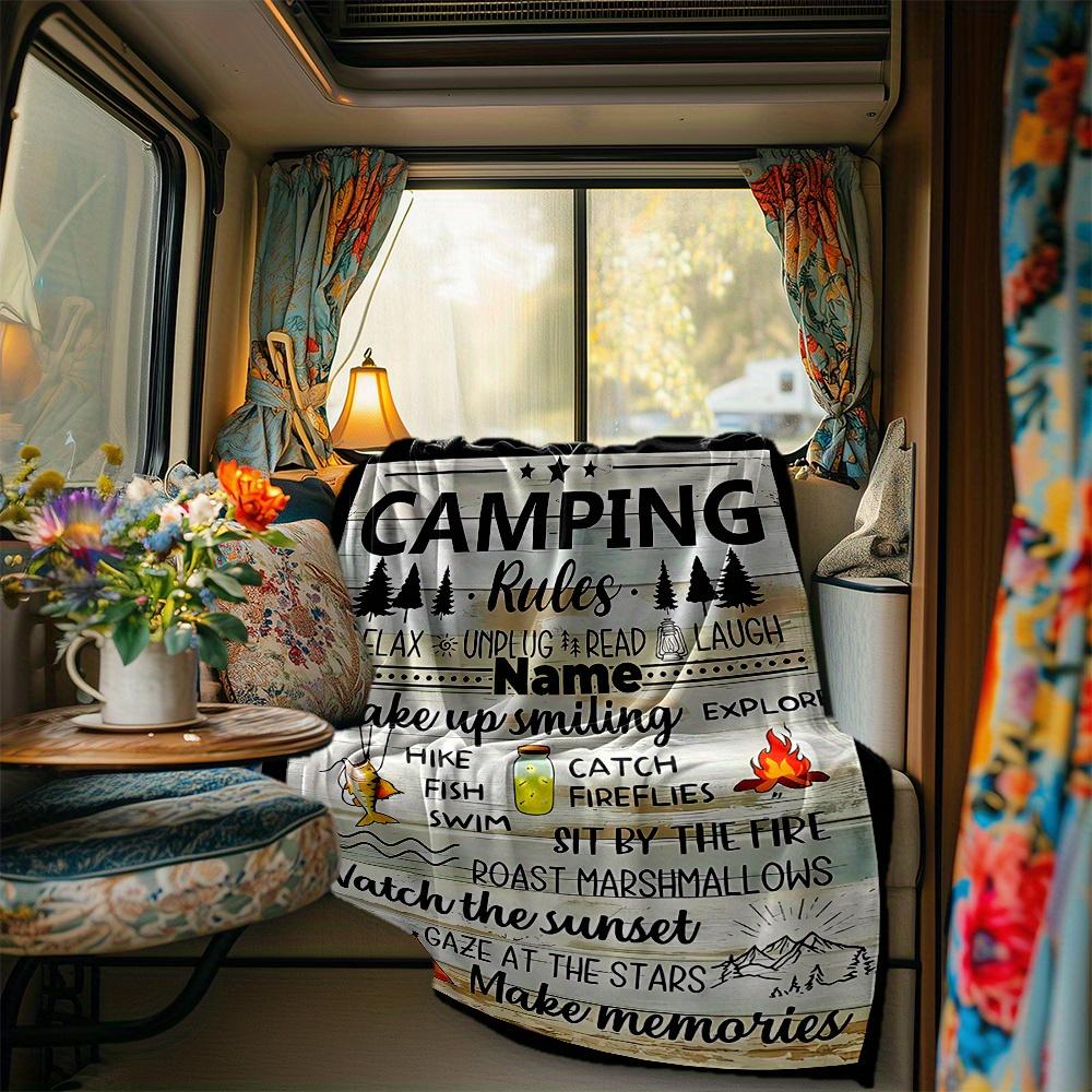 Camping Rules Blanket Personalized Name Soft Comfortable Stylish Blanket Car Blanket Perfect For Travel Camping Outdoor Home Suitable For All Seasons