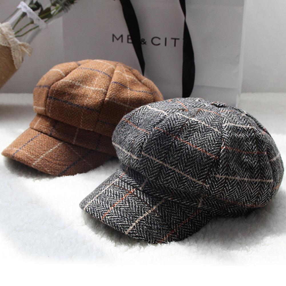Women All Match Plaid Short Brim Beret for Autumn Winter Wear