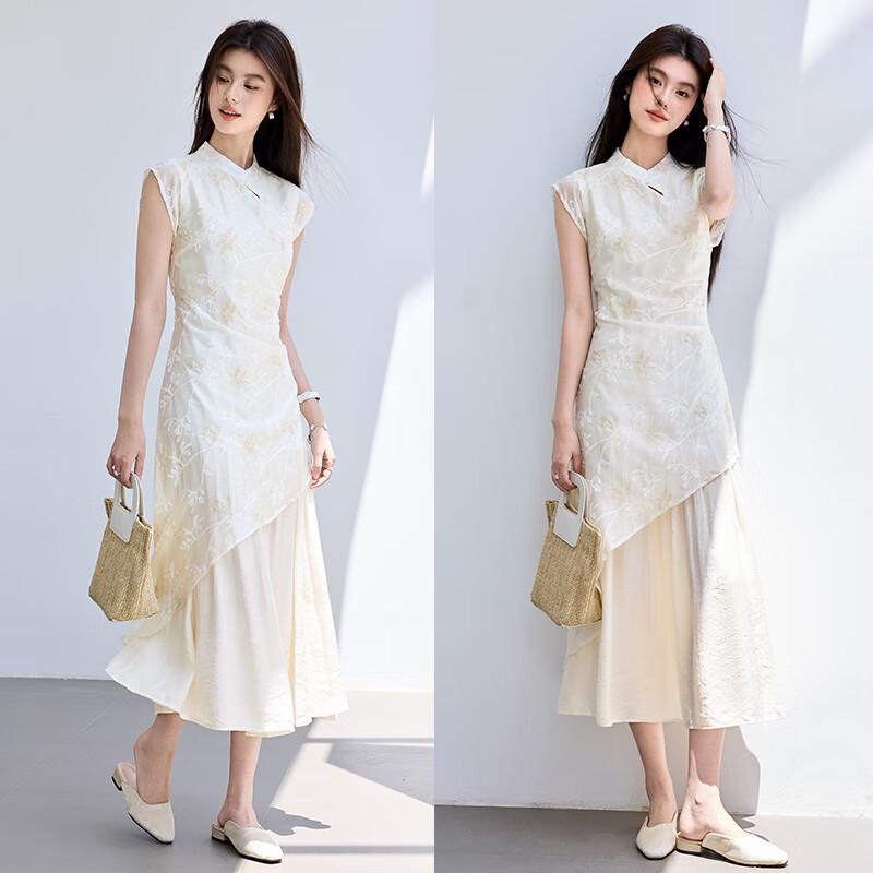VICTORIA&VERA New Chinese Embroidered Faux Two-Piece Midi Dress