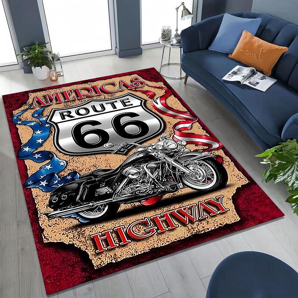 3D Retro Route 66 America Historic Mother Road Rug for Bedroom Living Room Sofa Home Doormat Decor,Larger Kid Non-slip Floor Mat