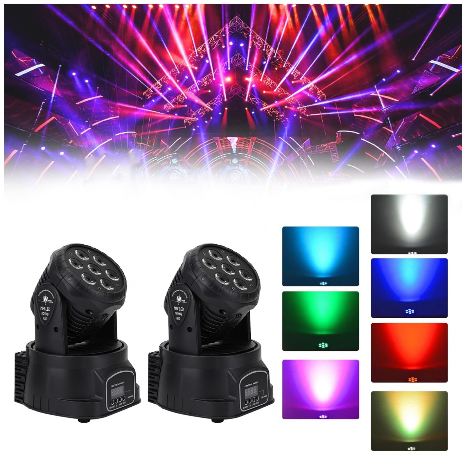 

Frezon Stage Lighting 7X10W RGBW LED Moving Light Channels 4 Control Modes Compatible with DMX512 RGBW Color Mixing Stage Lighting Stage Light