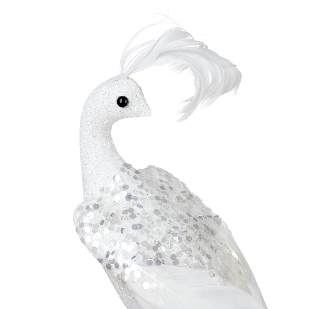 Simulation Peacock Bird Statue Glitter Clip On Artificial Feathered Peacock with Long Tail for Xmas Tree Holiday Home