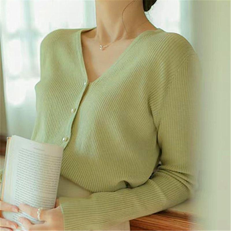 Vintage knitted cardigan top women's autumn and winter solid color pearl buckle loose sweater jacket commuter style