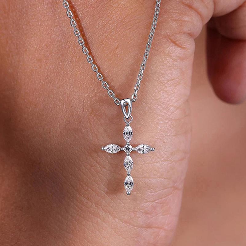Huitan Exquisite Cross Shaped Pendant Necklace for Women Inlaid Sparkling Crystal Cubic Zirconia Daily Party Statement Jewelry