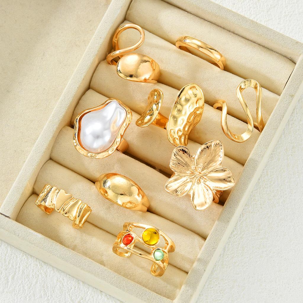 IF ME 9 Piece Irregular Flower Ring Set Fashion Jewelry Women Trendy Shiny Party Accessory Daily Wear Decorative Gift Idea