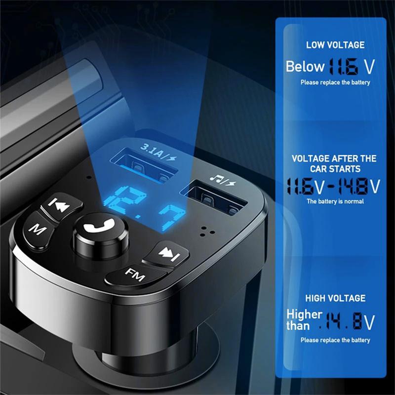 Biloplader FM-sender Bluetooth Audio Dobbelt USB Bil MP3-afspiller autoradio Håndfri Oplader 3,1A Hurtigoplader Biltilbehør