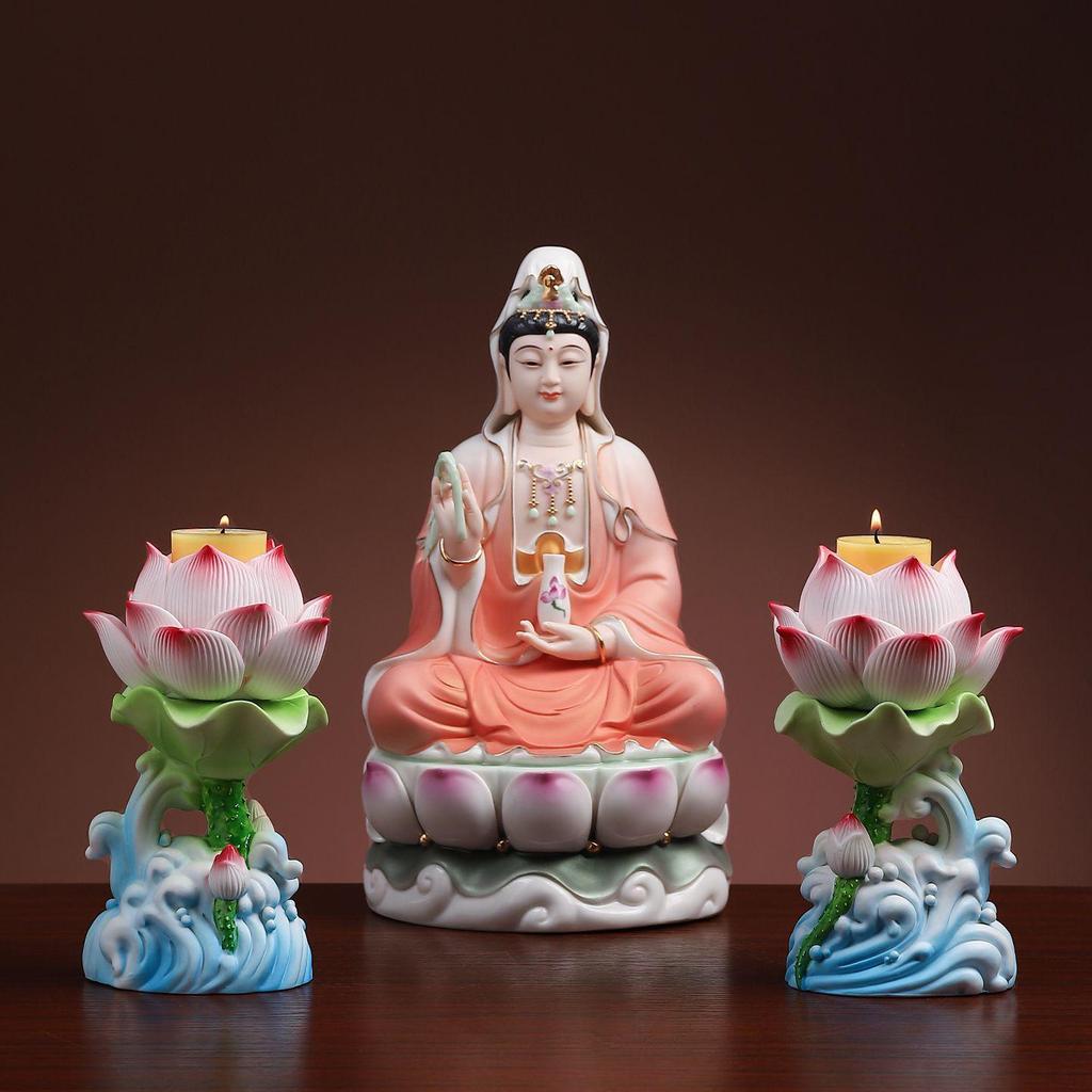 Lotus Ceramic Butter Lamp Holder for Buddhist Offerings - Candlestick & Candle Holder Ornament