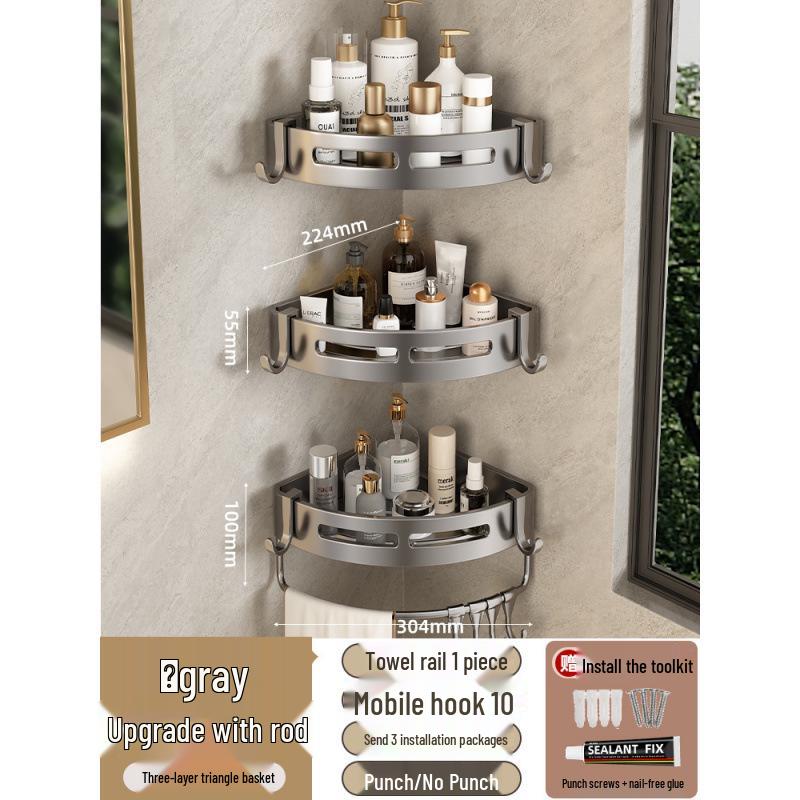 Punch-Free Wall-Mounted Bathroom Shower Corner Shelf