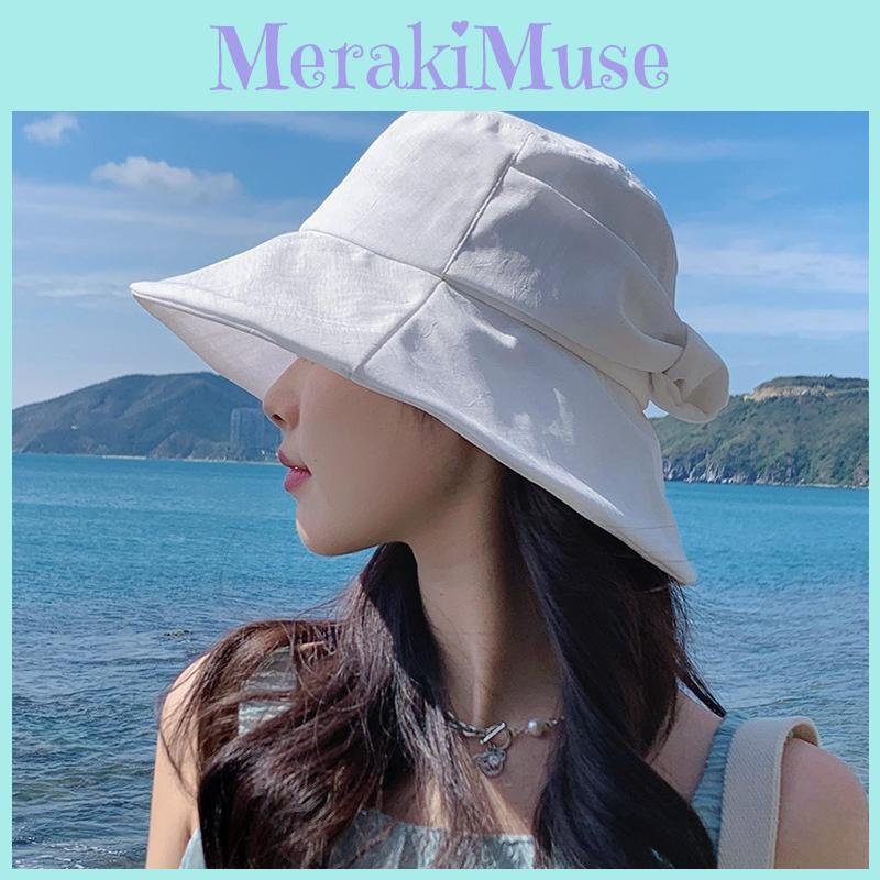 Solid Color Butterfly Tie Beach Cap Wide Brim Outdoor Activities Breathable